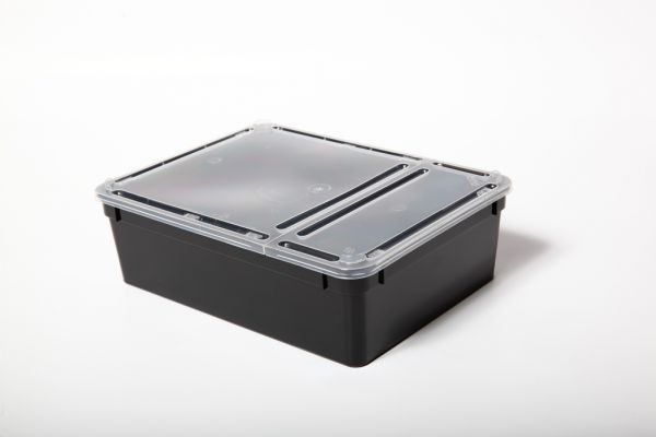 Kunststoffbox schwarz, groß (24x18x7,5 cm) Deckel transparent